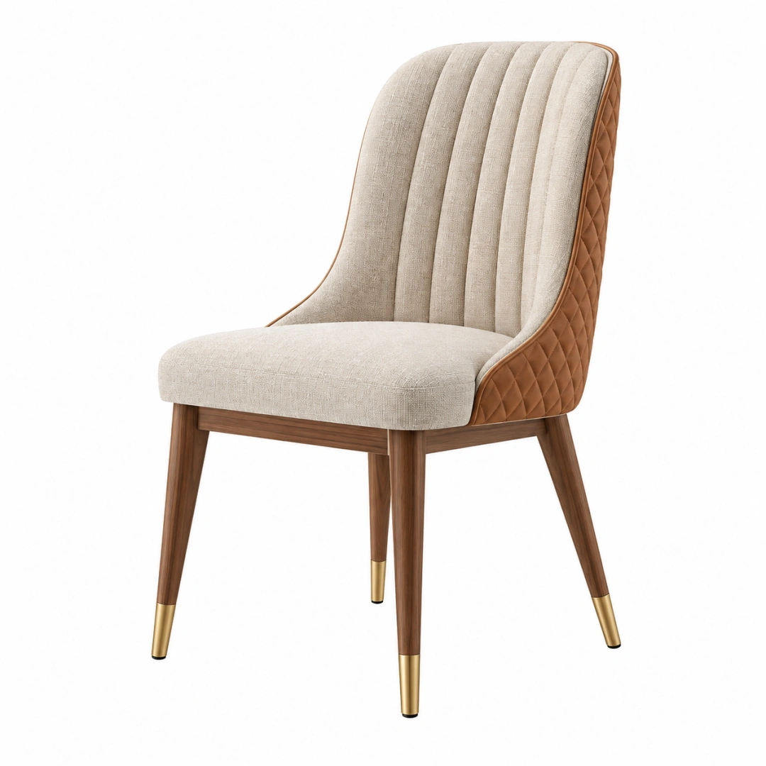 Chaise de salle à manger 52 x 61 x 88 cm tissu beige et similicuir marron style contemporain