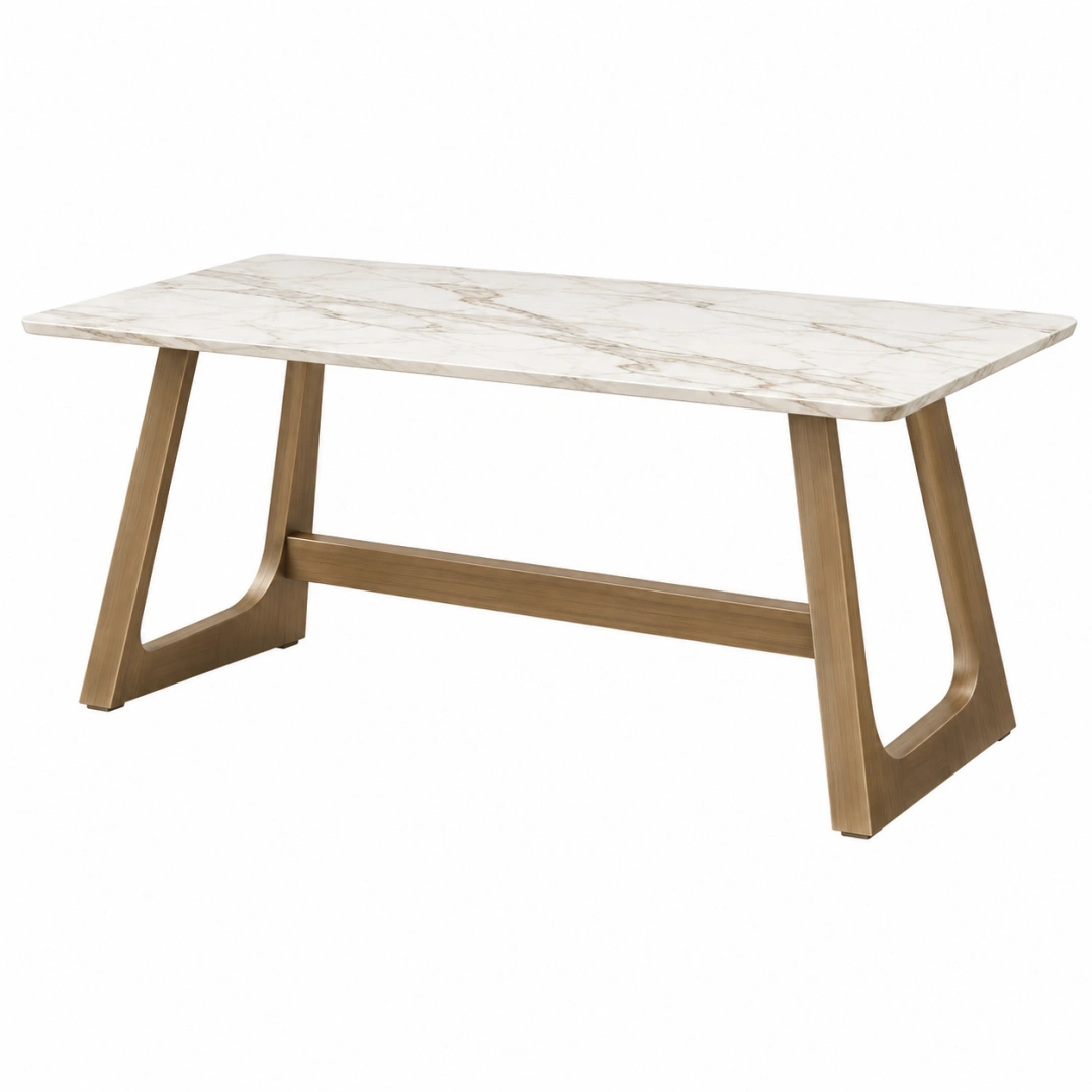 Table de salle à manger 160 x 90 cm effet marbre blanc et bois brun style contemporain