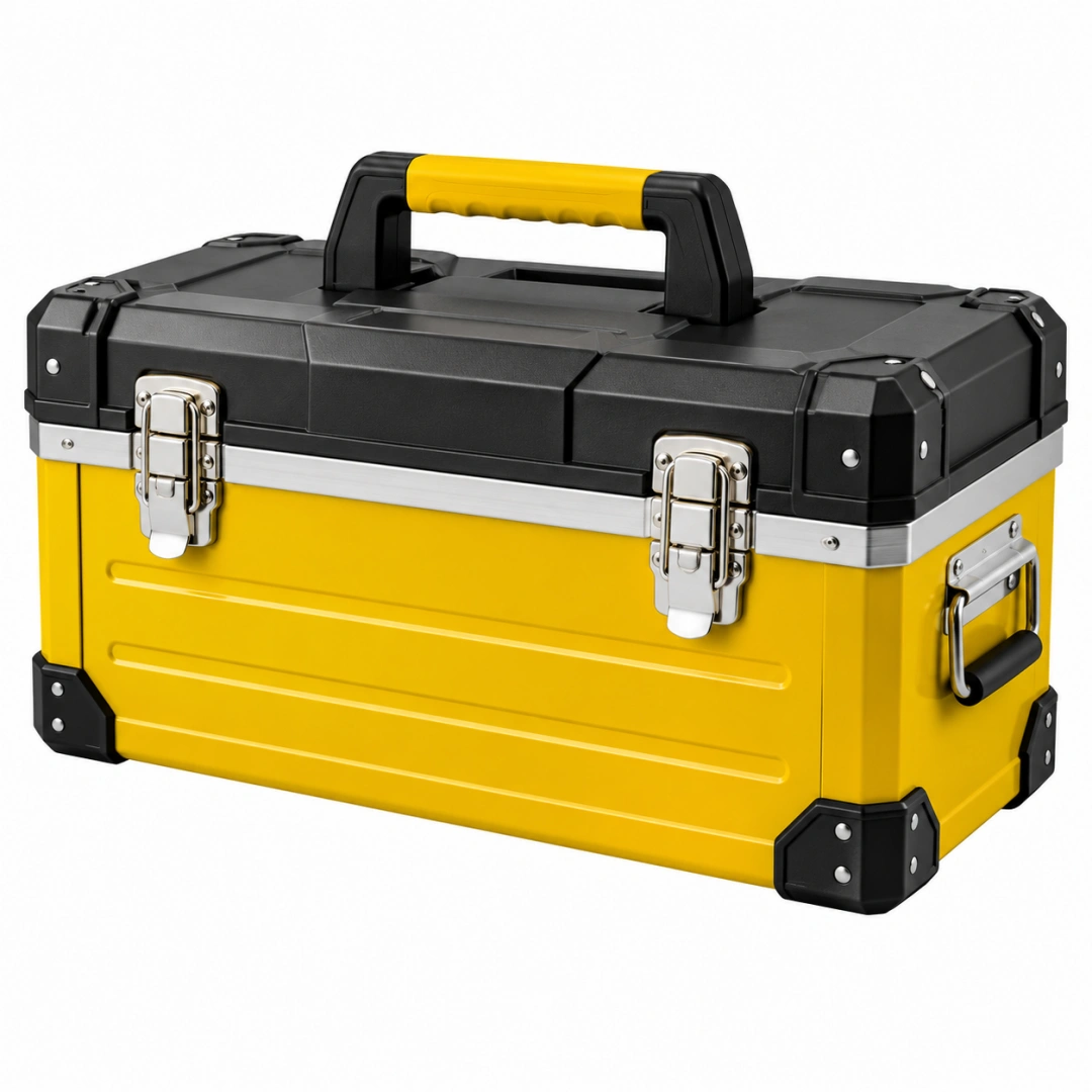 Boîte à outils 45 x 25 x 25 cm en plastique jaune et noir avec poignées de transport
