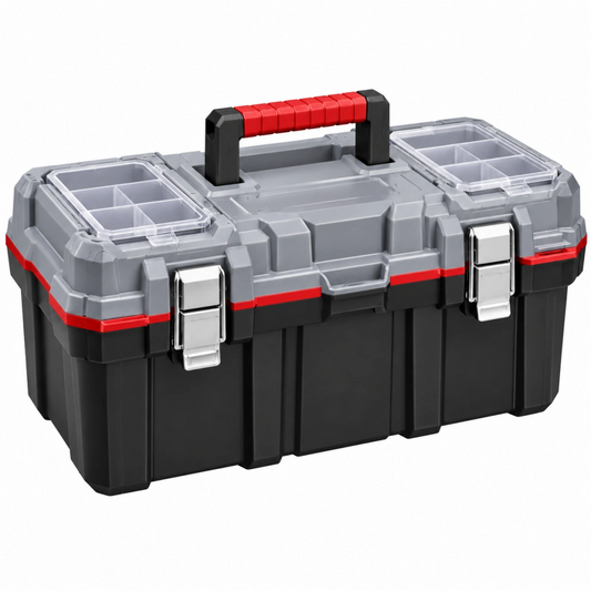 Boîte à outils 50 cm en plastique noir gris rouge avec organiseurs et poignée