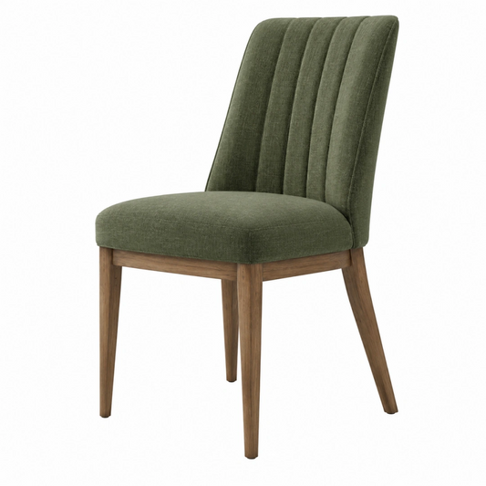 Chaise rembourrée 48 x 58 x 88 cm en tissu vert avec pieds en bois style contemporain
