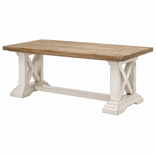 Table de salle à manger 180 x 90 x 76 cm en bois marron et blanc style rustique