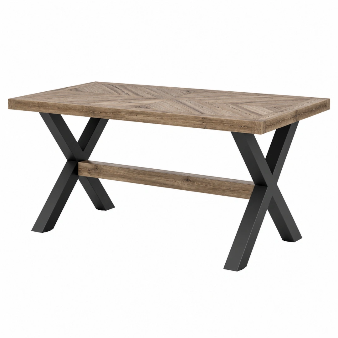 Table à manger 180 x 90 cm bois brun et métal noir style industriel