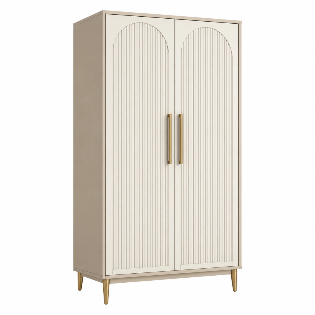 Armoire de rangement 90 x 45 x 180 cm beige en panneau de bois à 2 portes style contemporain