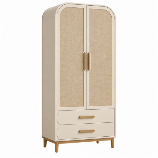 Armoire de rangement 90 x 45 x 180 cm en bois beige avec portes en cannage style naturel
