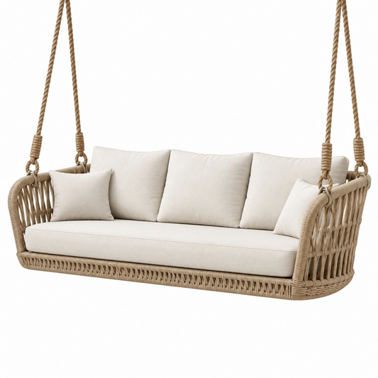 Banquette balancelle suspendue 180 x 80 x 60 cm en rotin beige style bohème