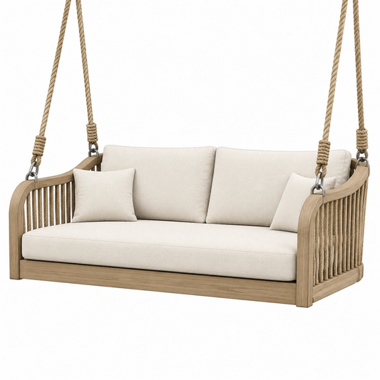 Canapé balancelle suspendu 180 x 75 x 75 cm en bois beige pour extérieur