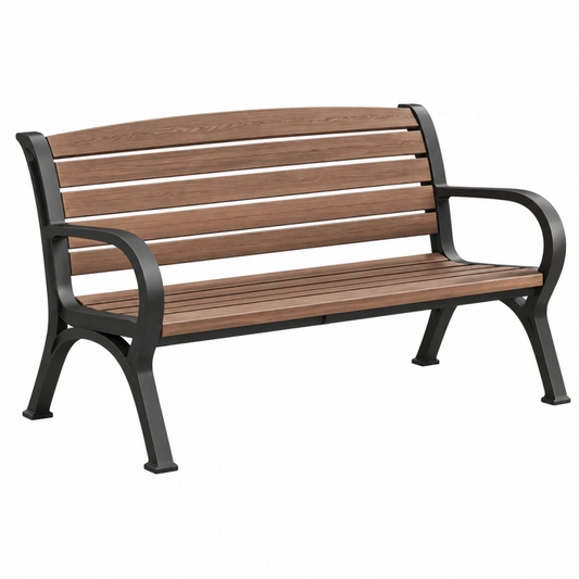 Banc de jardin 150 x 65 x 85 cm - lattes aspect bois marron structure métal noir style contemporain