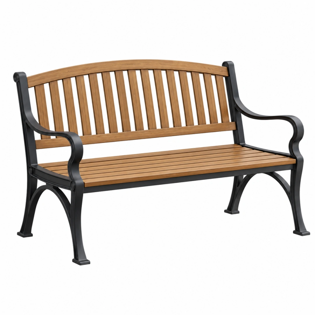 Banc de jardin 125 x 65 x 90 cm bois marron et métal noir style classique